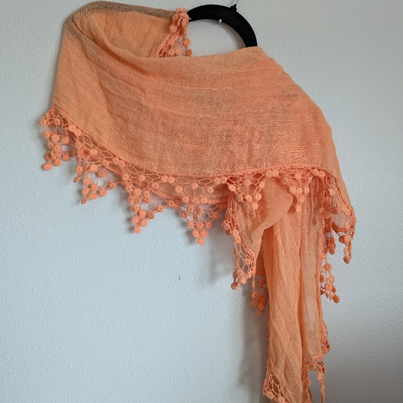 Chico's Coral Crochet Edge Scarf - Picture 2 of 3